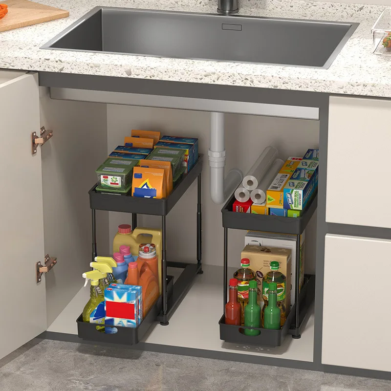 Under Cabinet Organizer Under Sink Storage Under Sliding Cabinet Basket Organizer Kitchen 2 Tier Kitchen Under Sink Organizer
