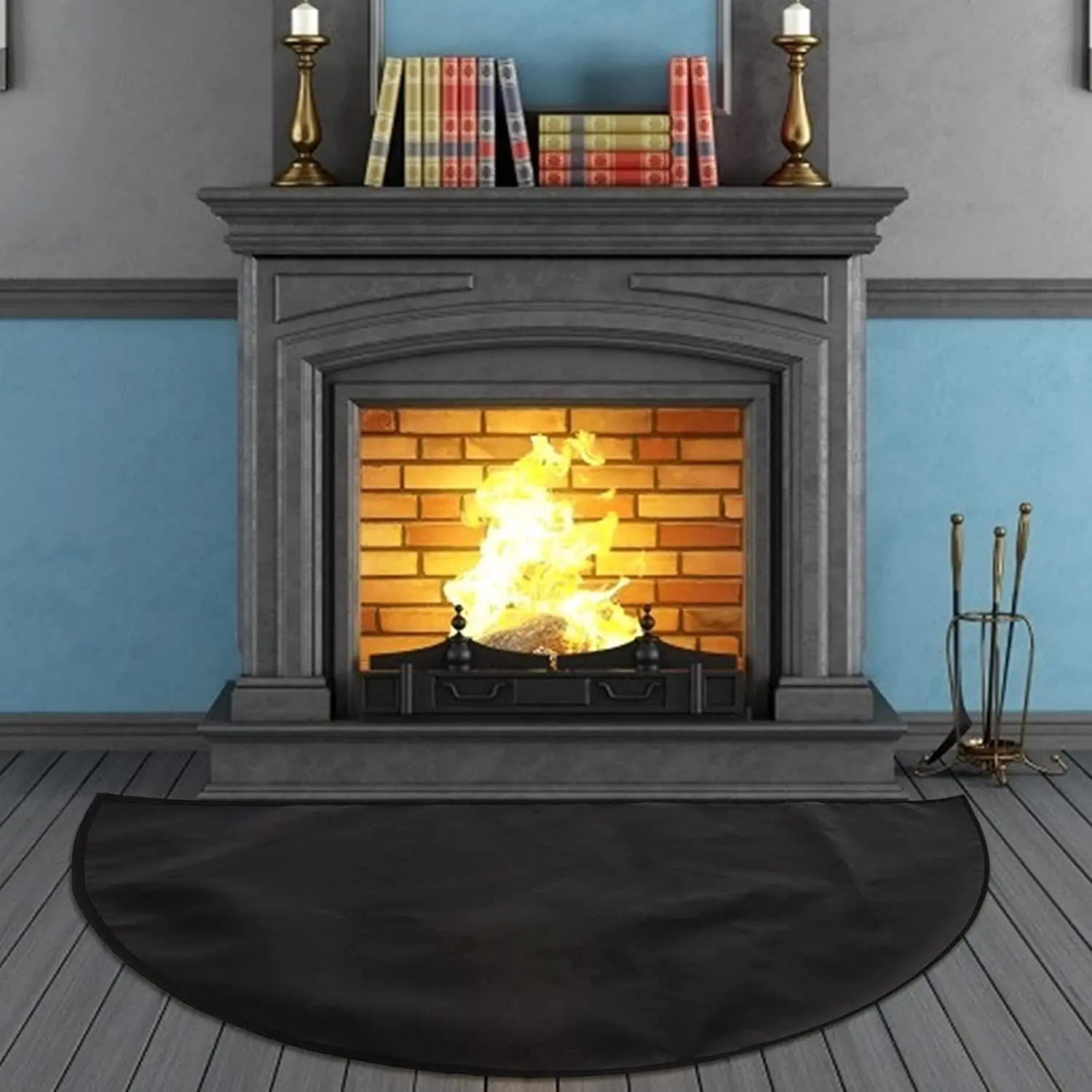 Indoor Half Round Fiberglass Fireproof Fireplace Mat Hearth Pad for Wood Stove Fire Fireplace Protect Floor from Sparks Embers