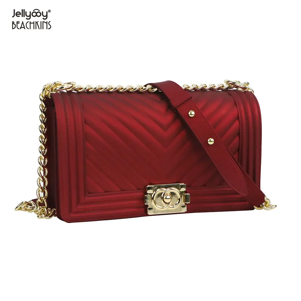 
Jellyooy BEACHKINS Matte Jelly Bags PVC V Stripe Solid Color INS Chic Girl Colorful Large 25cm Jelly Purse Bag 