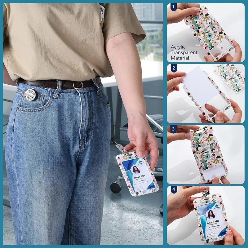 ID Badge Holder with Lanyard and Badge Reel Cute Retractable Name Badge Holder with Lanyard Belt and Reels Swivel Alligator Clip