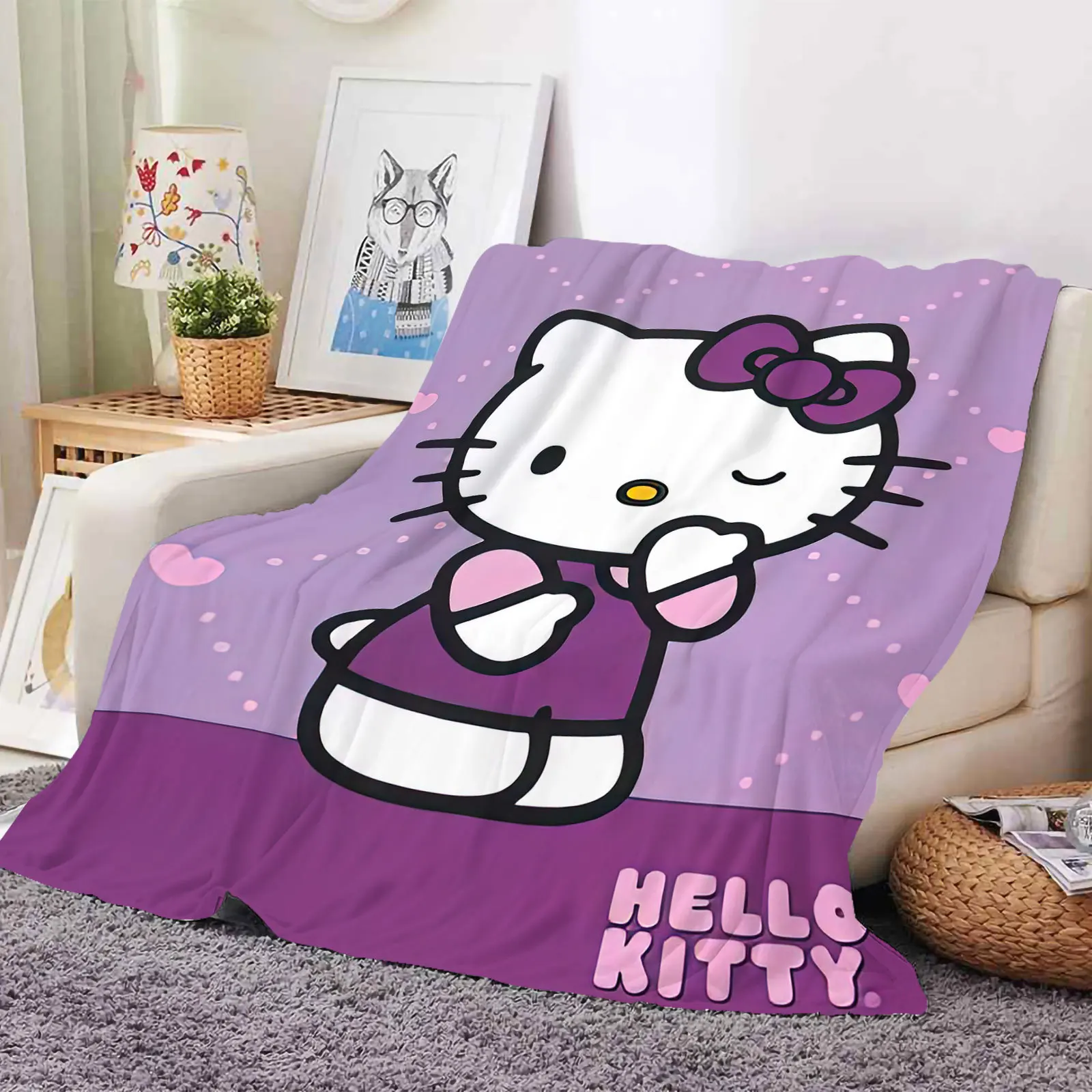 Hello KT fleece warming blanket 3D printed flannel blanket air conditioning soft blankets