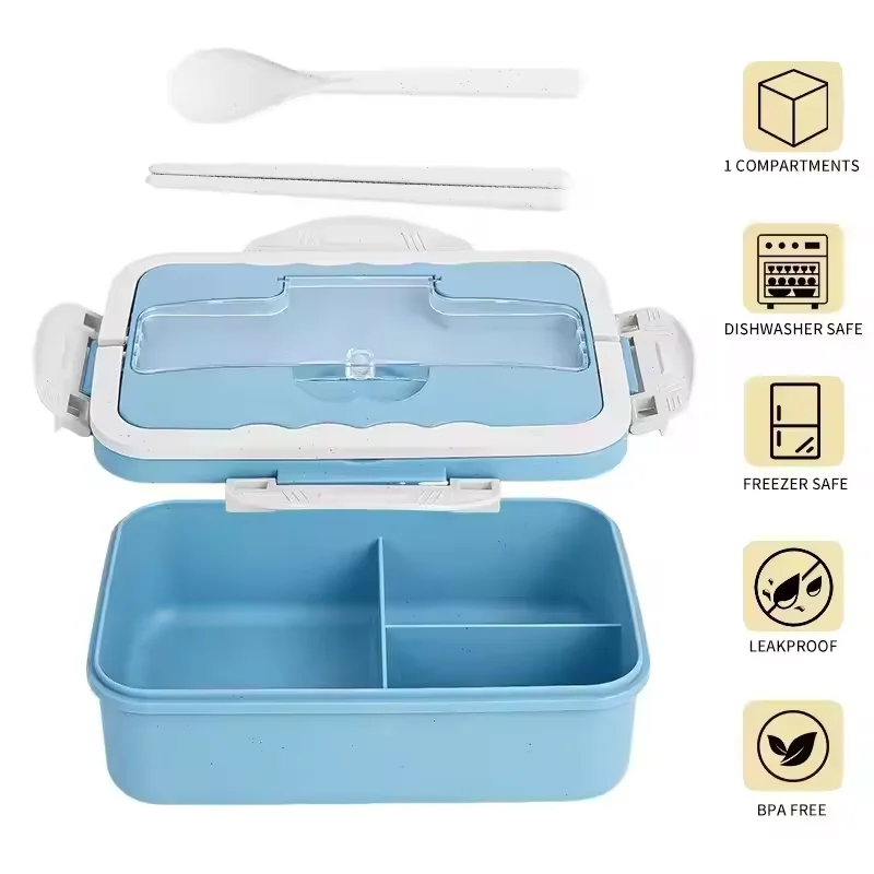 Plastic Lunch Box With Handle Microwaveable Tableware Wheat Straw Compartment Portable Outdoor Large Capacity Lunch Box