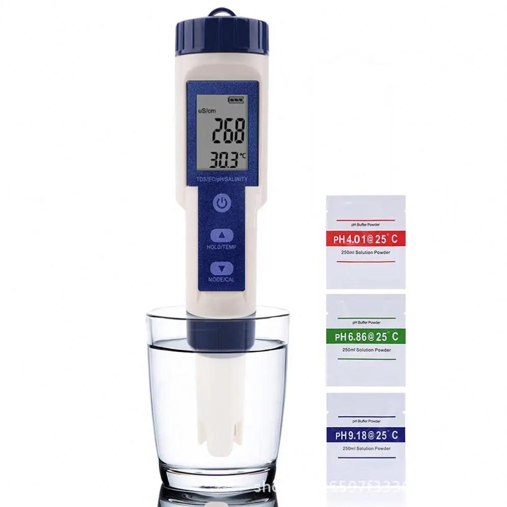 Portable Waterproof Water Quality Tester 5 in 1 Digital TDS EC PH Salinity Temperature Meter PH Meter Tester For Pools Aquariums