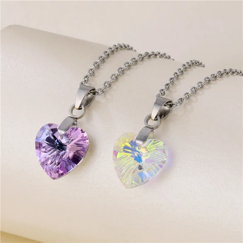 Wholesale Fashion Stainless Steel Love Crystal Heart Of The Ocean Necklace for Women