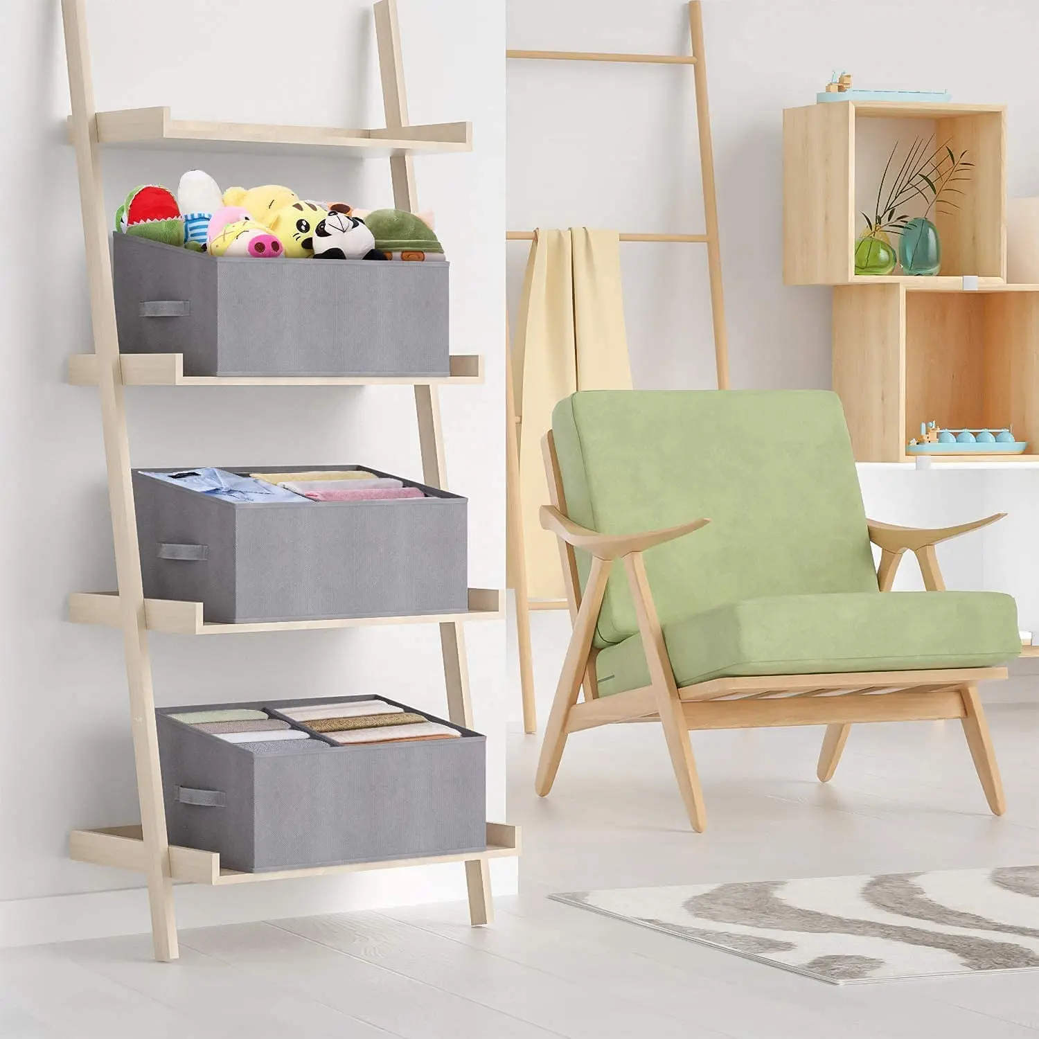 High Quality 3 Pack Trapezoid Closet Storage Baskets with Partition Supplier Foldable Open Storage Bins for Home Organization