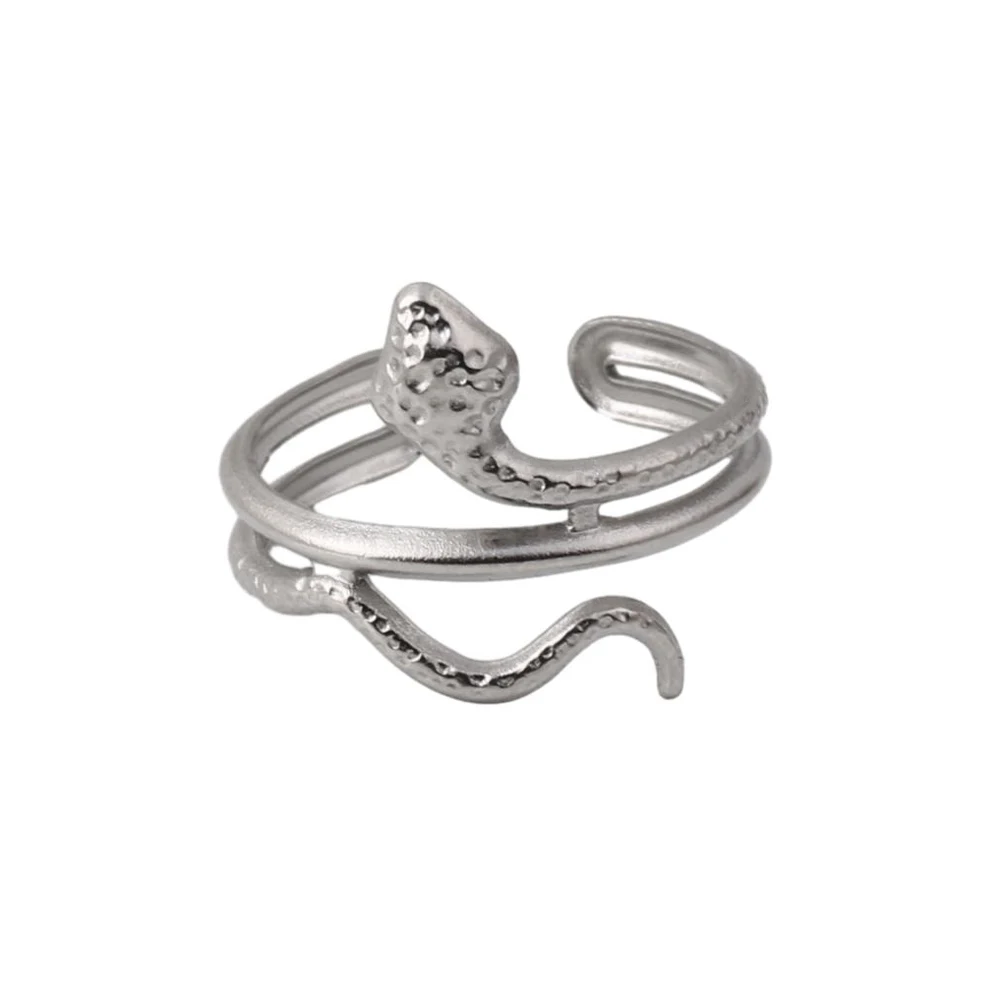 Stainless Steel Snake Jewelry Ring Women Adjustable Open Finger Ring No Fade Snake Round  Ring Party Wedding Jewelry Gifts