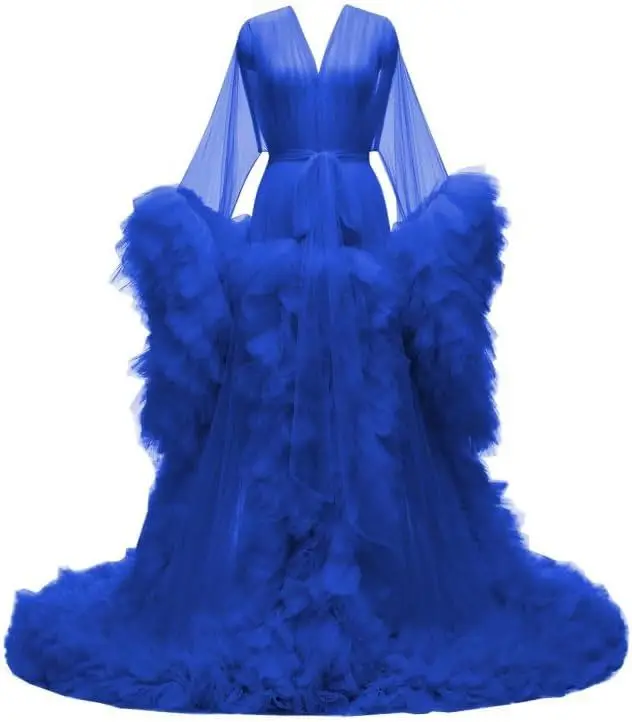 Vogue Colorful Tulle Women Evening Dresses Dressing Gown for Wedding Team Bride Squad Maid of Honor Robe Bridal Party