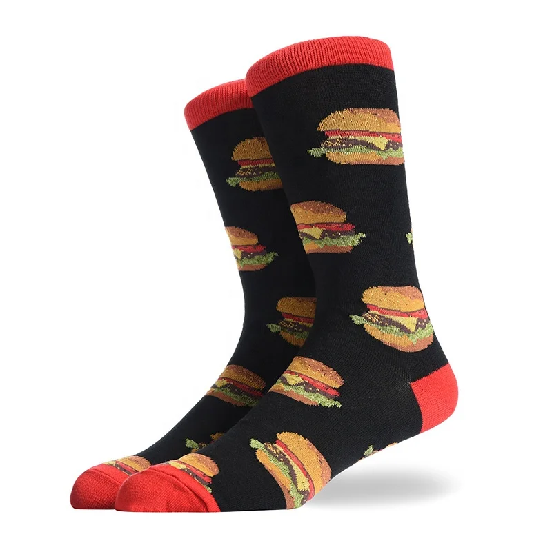 KANGYI Fashion Print Cotton Creative Food Burger And Fries Design Custom Men Sport Sock
