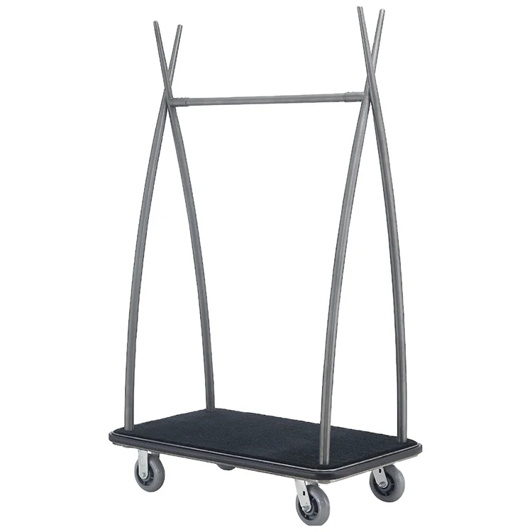 Factory Price Stainless Steel Bellman Stars Hotel Lobby Golden Service Luggage Trolley Baggage Cart Hotel Equipment