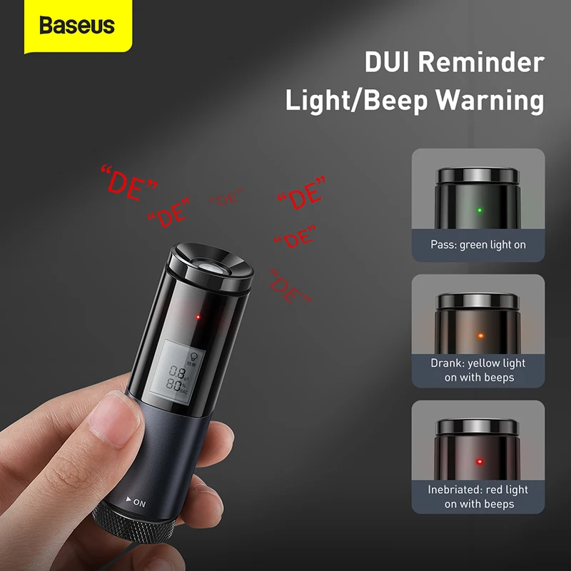 Baseus Rechargeable Breath Alcohol Test With LED Screen Display Automatic Alcohol Tester Breathalyzer