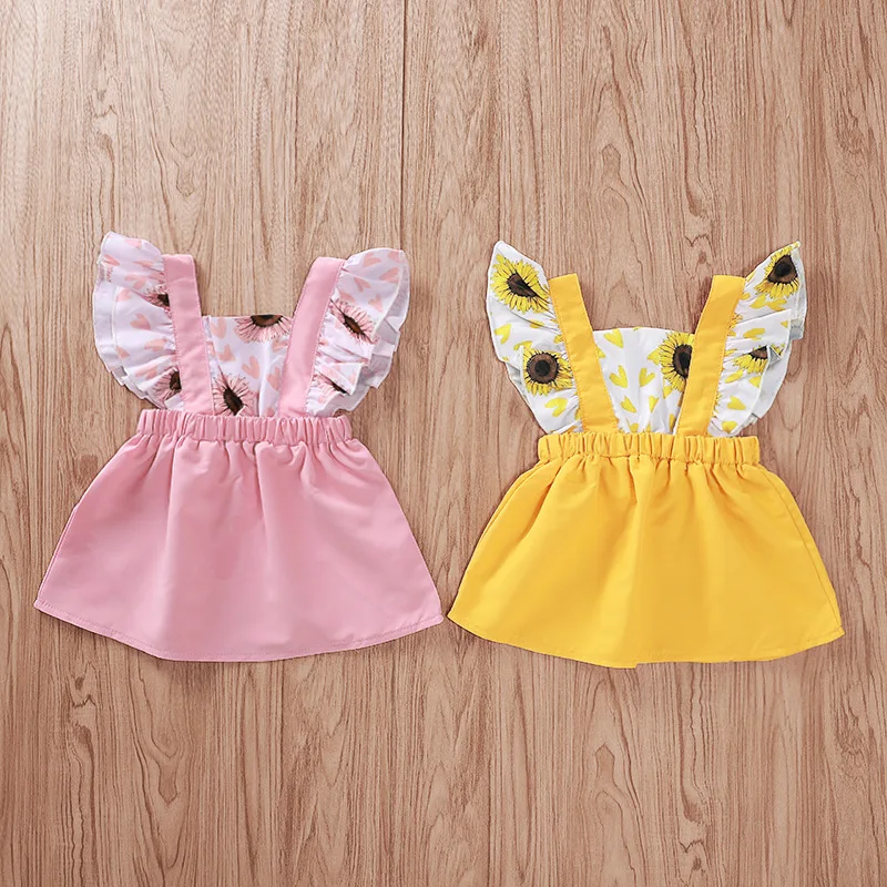 
Sunflower Trumpet Sleeve Baby Girl Flower Dress Modern Summer Baby Dress 