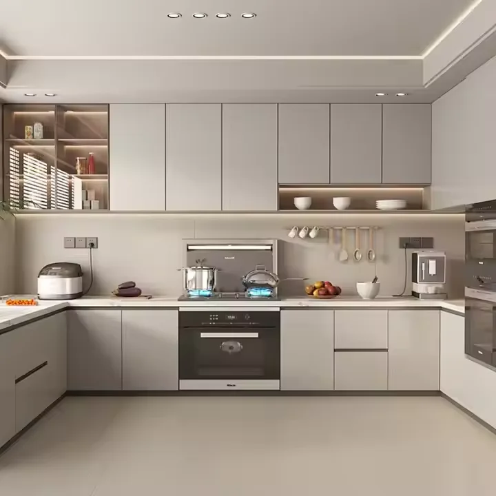 Современные глянцевые серые цветные фанерные кухонные шкафы