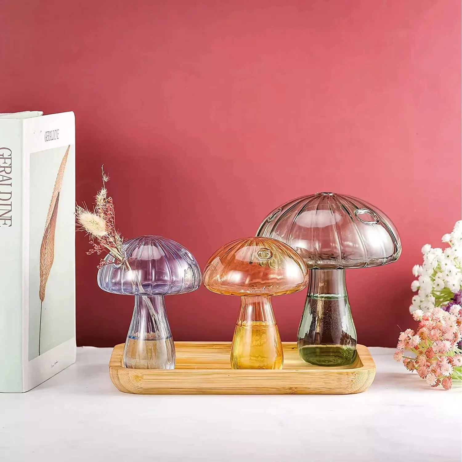 Ins style transparent glass mushroom Vase ornaments living room flower arrangement flowers creative dining table home decoration