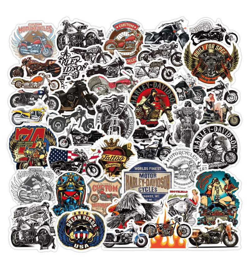 100Pcs/Pack UV waterProof Decorative Cartoon Designs Harley Motors Waterproof PVC Vinyl Sticker Trendy personality stickers
