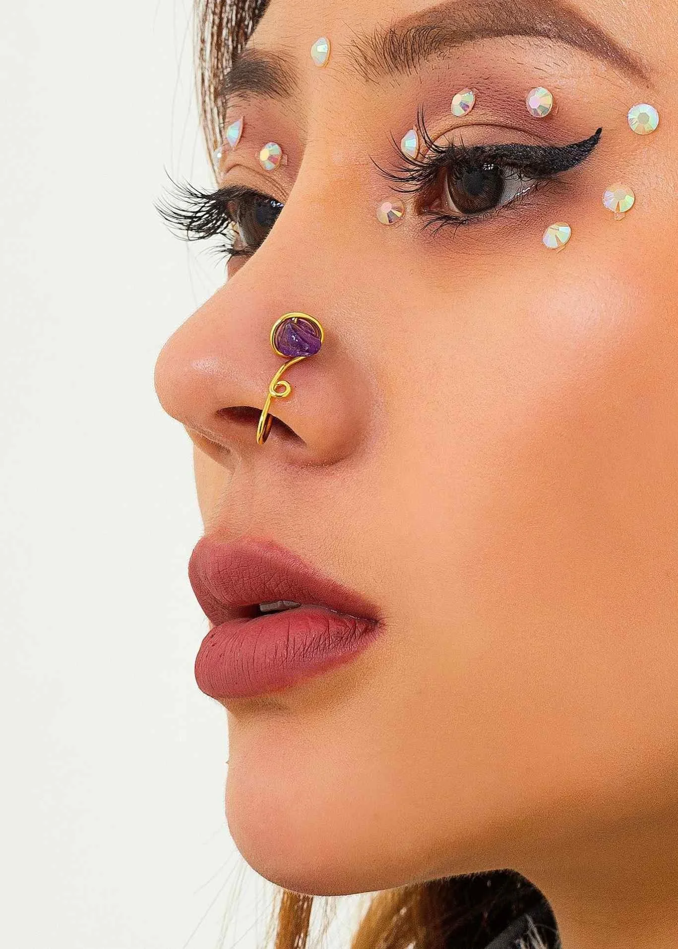 Factory Direct Customize Simple Stone Gold Color C Clip Hoop Nose Lip Ring Piercing for Women 14k gold piercing jewelry