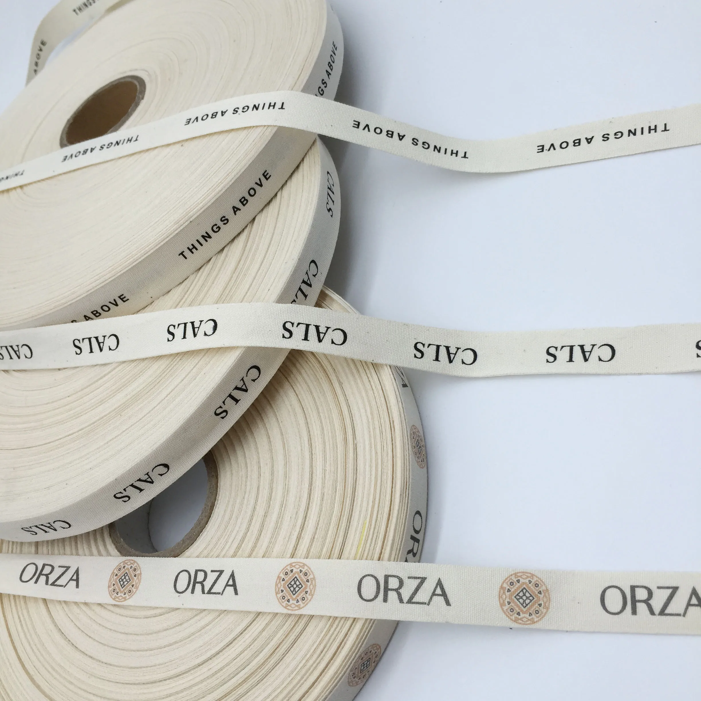 Eco-Friendly Custom Printed  Organic Cotton Ribbon with  Logo Gift Herringbone Pattern Cotton Tape