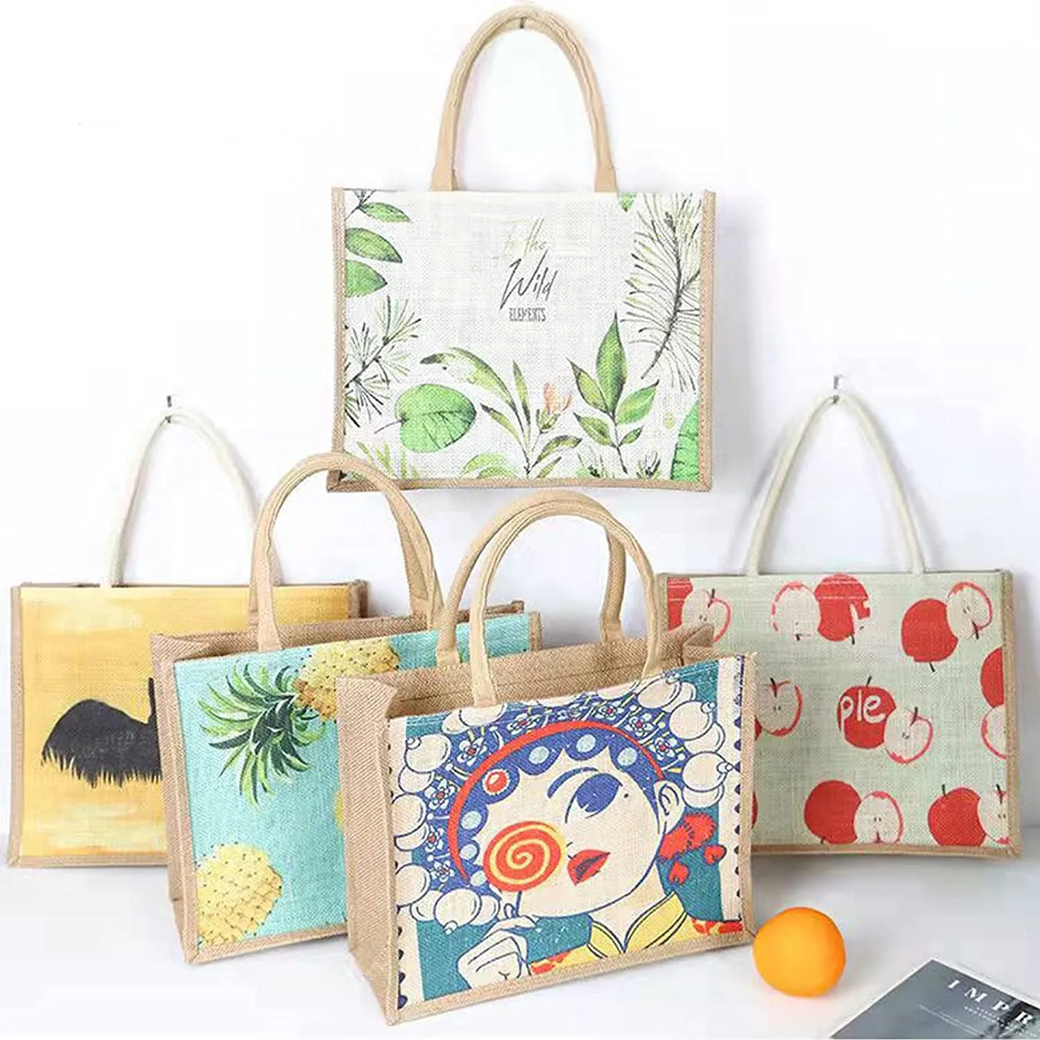 Custom Printed Logo Promotional Environmental Friendly linen Hand Jute Women Tote Shopping Bag Beach Bag