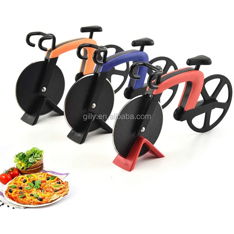 3pcs Pack Pizza Cutter Bicycle Pizza Slicer knife gift Dual Stainless Steel Cutting Wheels with Stand new kitchen gadgets tool