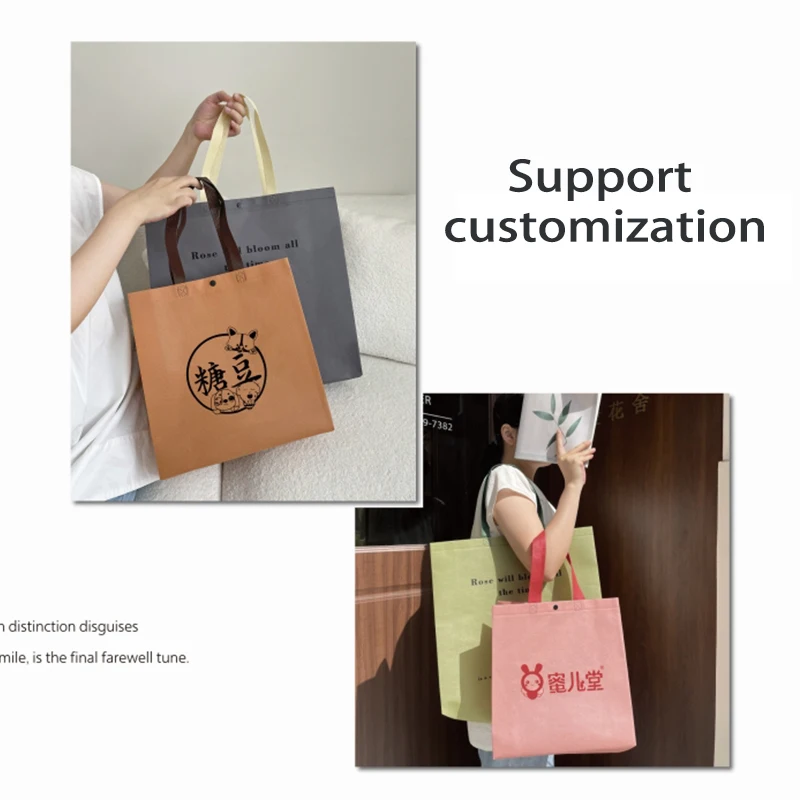 Eco Custom Logo Printed Reusable Extra-Wide Non Woven Fabric Tote Bag for Grocery Shopping for Packaging Gifts Secure Handle