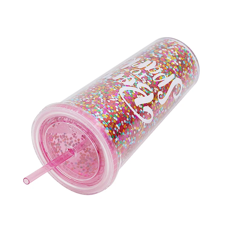 24FL 0Z 710 ML  Hot Sale Double Wall tumbler Drinkware Plastic bottle with color mixed Confetti inside