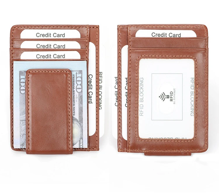 Wholesale Custom Men Leather Card wallet card bag integrated ultra-thin leather magnetic suction card bag wallets