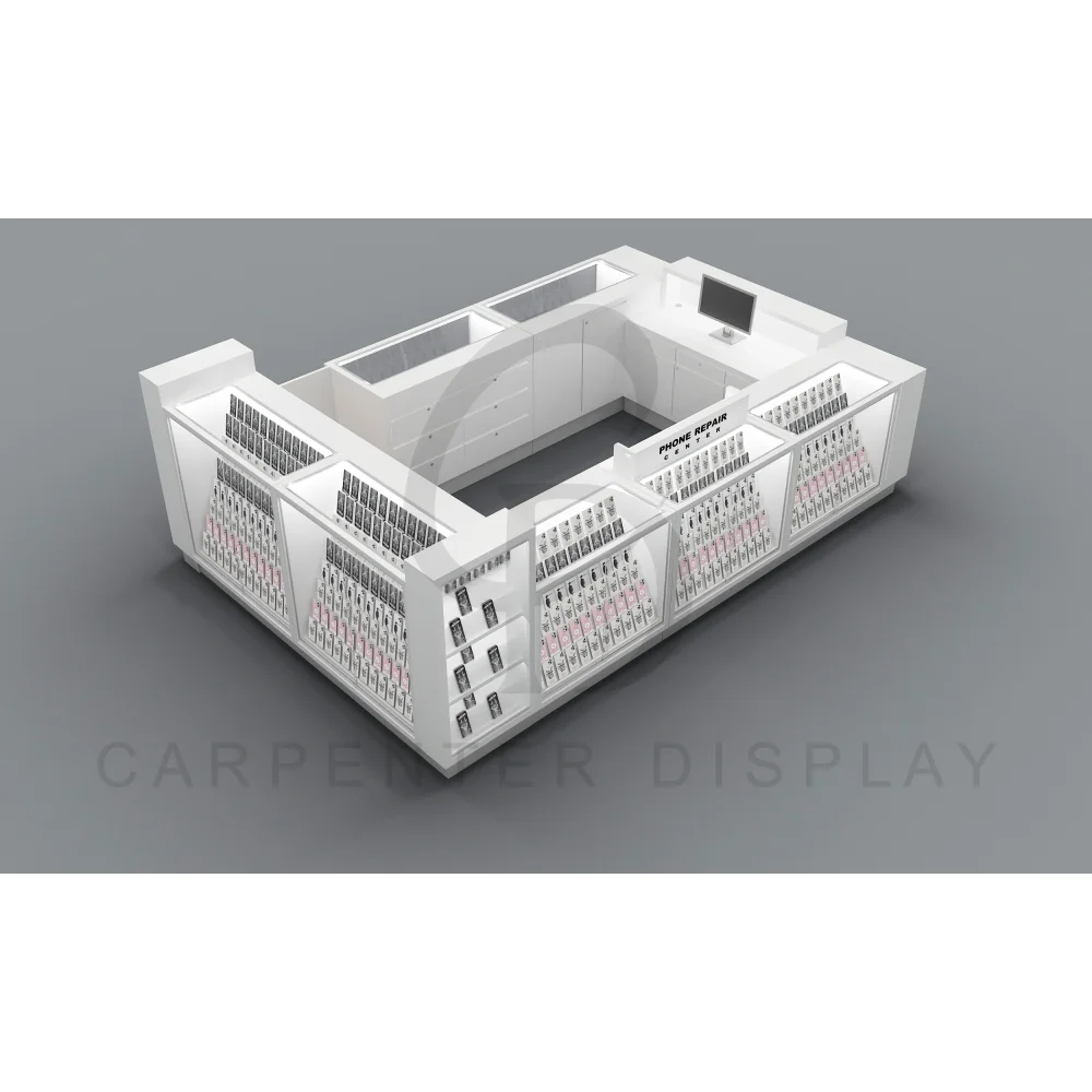 Custom cheap price golden aluminum Phone Kiosk interior Design Indoor showroom frame black panel glass tower display case