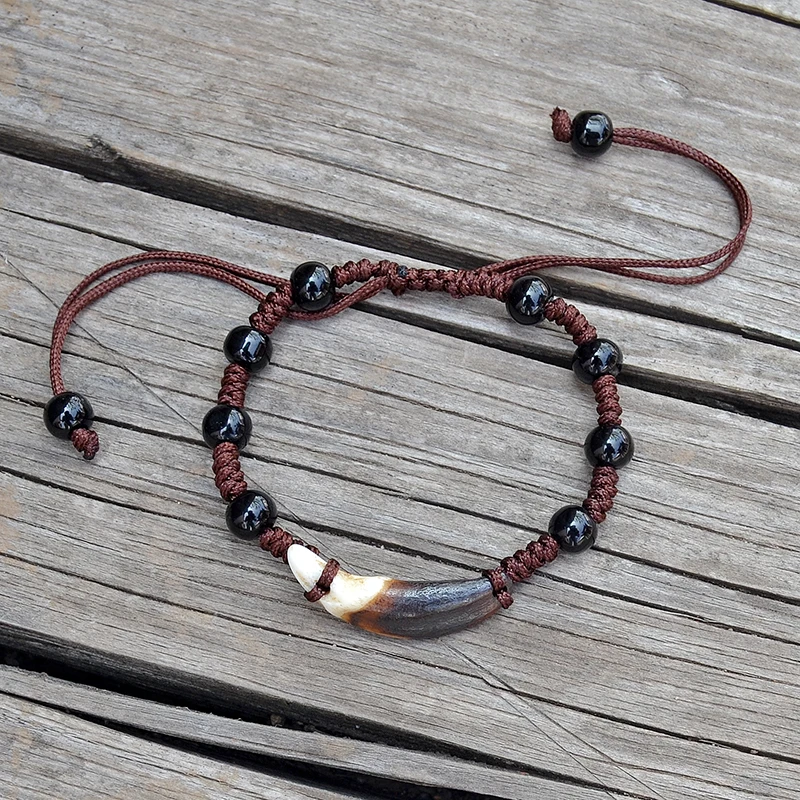 YS002 Fake wolf Tooth hand rope Bracelet men Tibet  Fang Vintage bracelet women Primitive tribes Natural bone jewelry bracelet