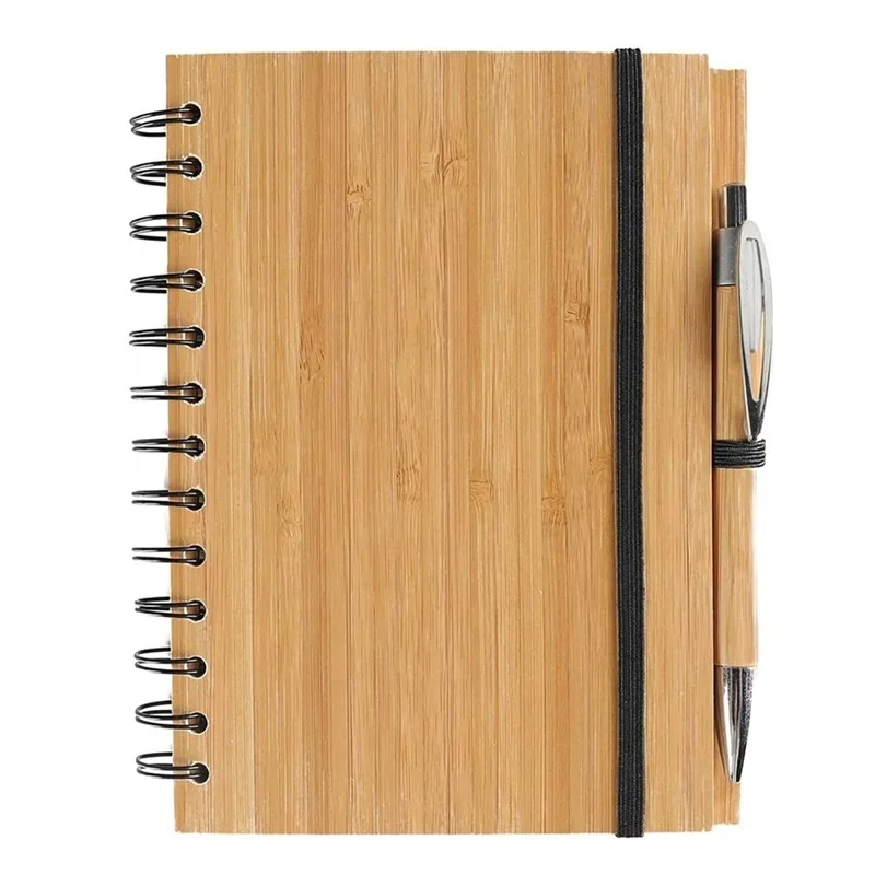 2020 New Product Eco Friendly Customized Logo 1.0mm Ink Recycled Bamboo Cover Notebook And Pen Gift Set