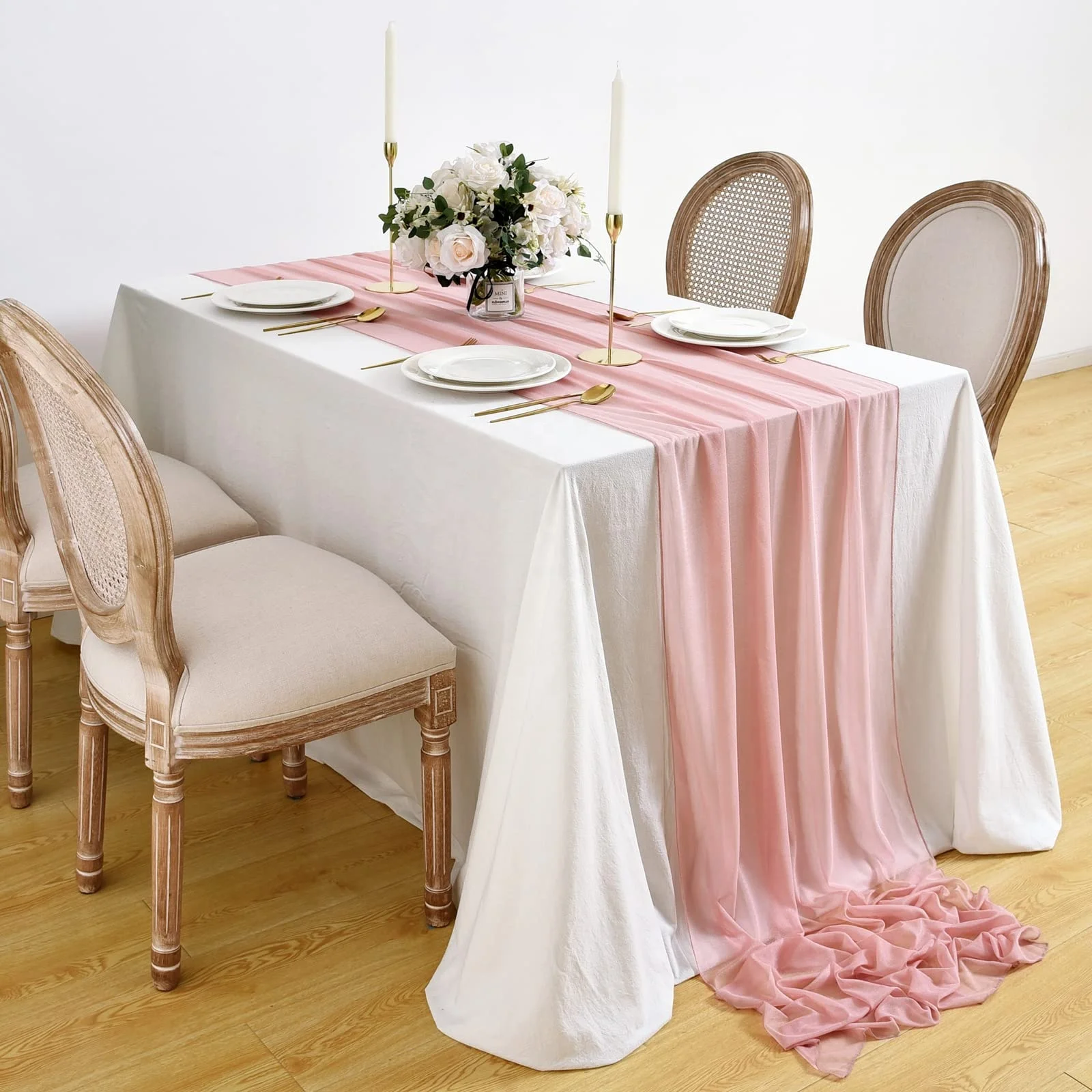 Wholesale 10ft Dusty Rose Pink New Chiffon Table Runner Sheer Table Runners for Wedding Table Decoration