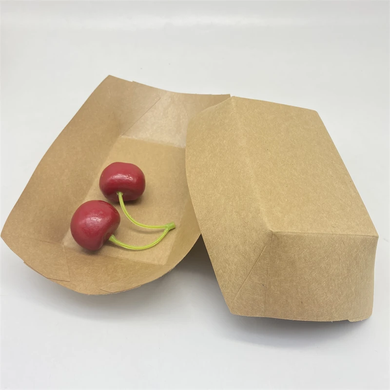 Disposable White and Brown Kraft Paper Food Tray/ French Fires Boat/ Fast Food Snack Tray