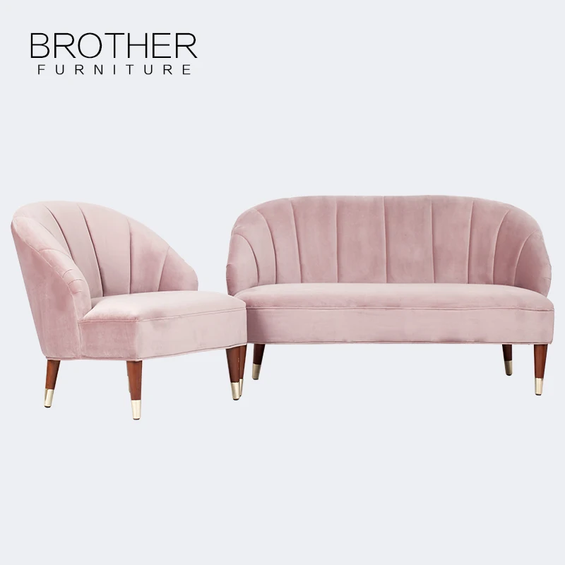 Wholesale modern style high quality velvet  wedding pink velvet sofa fabric love seats