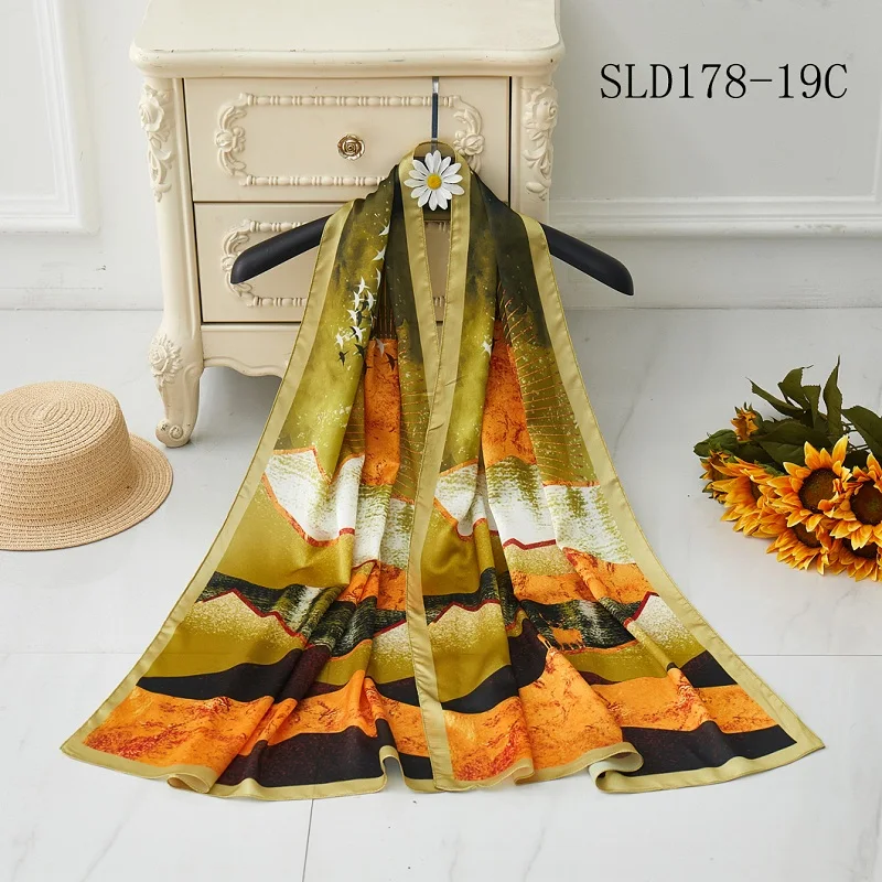 Wholesale Custom Digital Screen Printed Silk Scarf Printing Head Accessories Satin Hijab Scarf For Women Scarves & Shawls