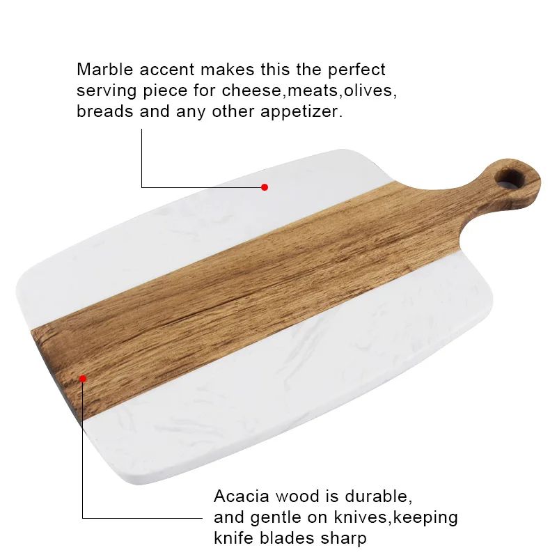 Wholesale Price Marble and Acacia Wooden Cheese Serving Board Charcuterie Platter with Handle for Wine Crackers Brie and Meat