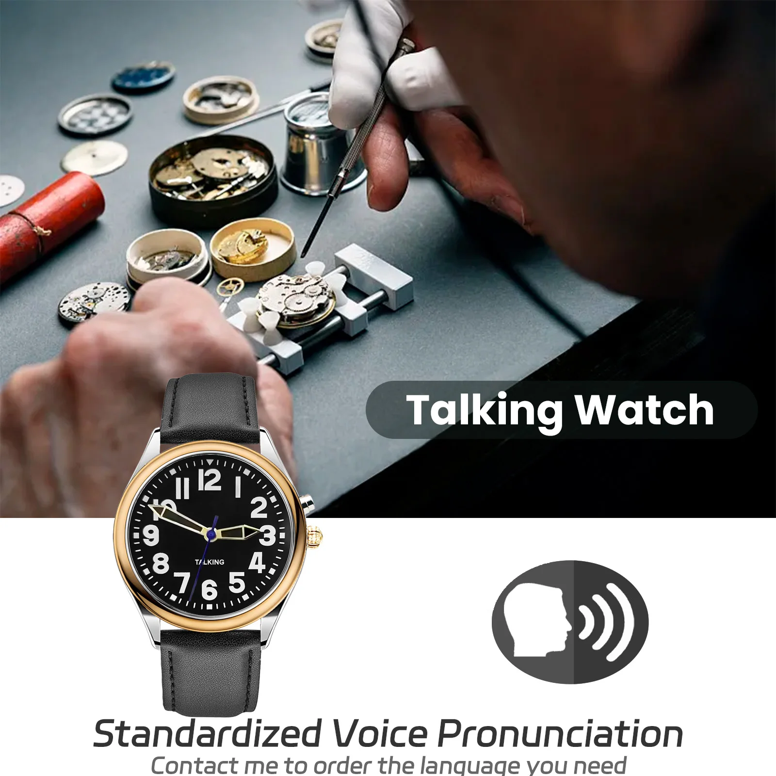 Golden Luxury English  Ladies talking Watch for the blind people or visually impaired people or old people