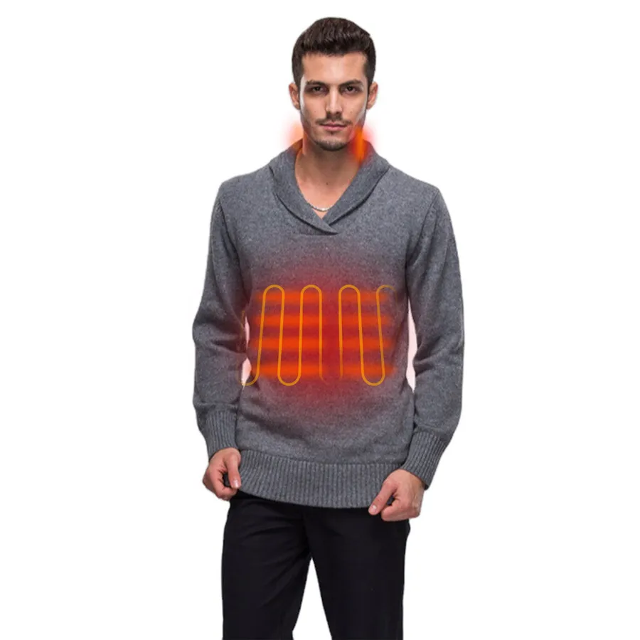 Custom Winter V-Neck Long Sleeves Heated Cashmere Sweater Men