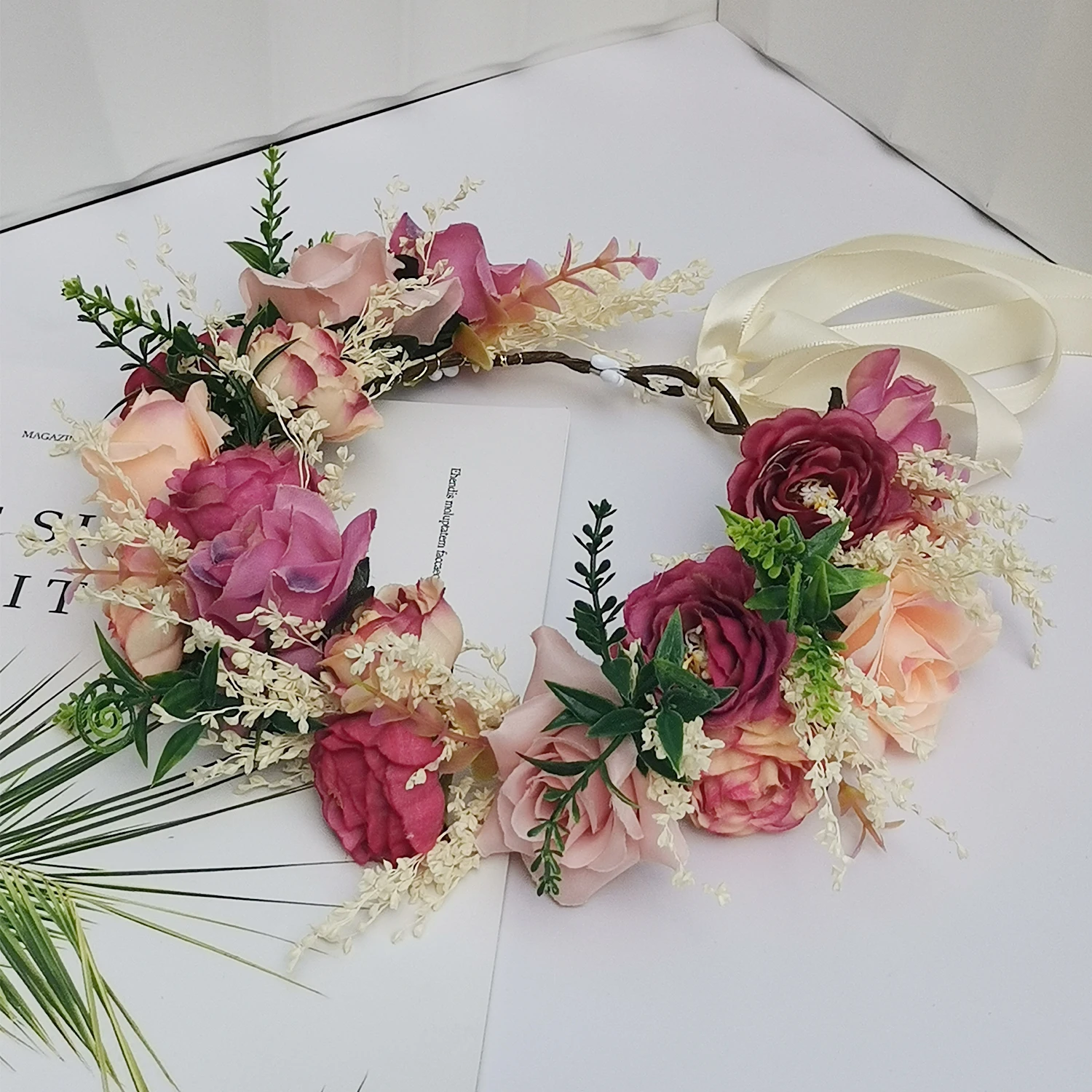 Fairy Flower Headband With Flower Girls Floral Wreath Headband Hair Bands Women Wedding Birthday Floral Hair Hoop Headwear