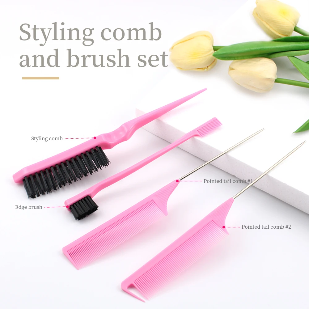 3 Pieces Hair Styling Comb Set Teasing Rat Tail Comb for Woman Baby Hair Combing Double Sided Edge Control Brush