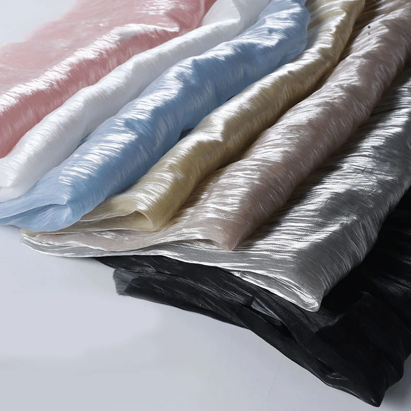Ready To Ship Bright Silk Satin Organza Fabric Crystal Silk Wave Crease Lurex Fabric Shiny Nylon Polyester Fabric