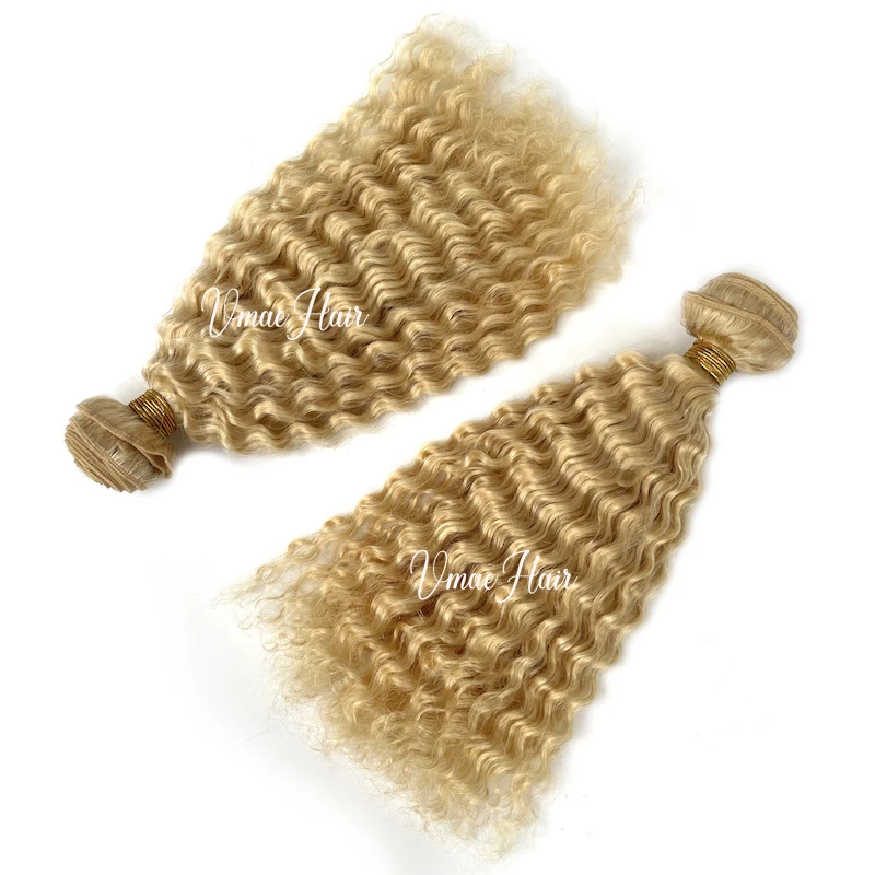 VMAE Remy European Russian 613 Blonde 27 Kinky Deep Curly Weft Virgin Hair Weave Raw Human Hair Bundles Extension