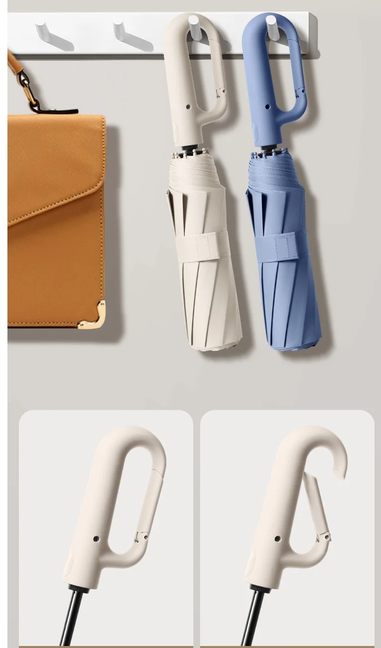 New Product Easy Carry Unique Wholesales Cheap Automatic Three Folding Umbrella With Hook Loop Lock Handle