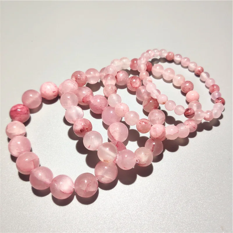 Women 6 8 10 12MM Crackled Healing Crystal Beads Rose Quartz Pink Agate Bracelet Stretch Natural Stone Persian Jade Bracelet