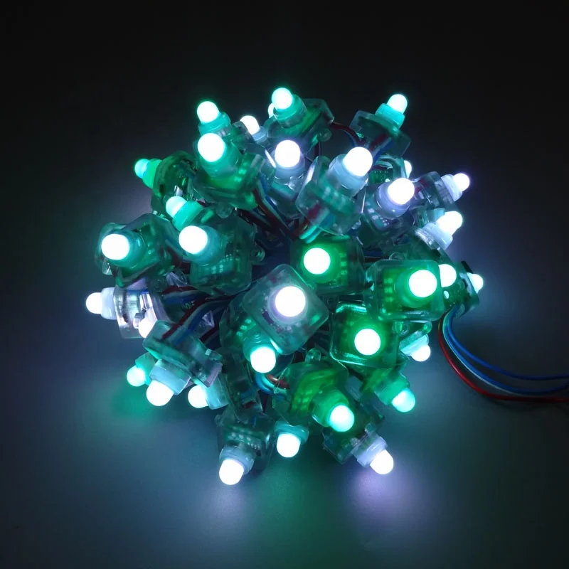 Shenzhen factory supply square type 12mm DC5V input WS2811IC addressable RGB pixel LED string light 50pcs per string IP68