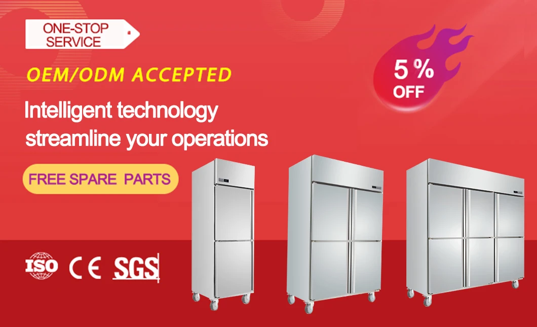 PROSKY Commercial Refrigerator Freezer Kitchen Restaurant Hotel Double Doors Fridge Stainless Steel Upright Refrigerator