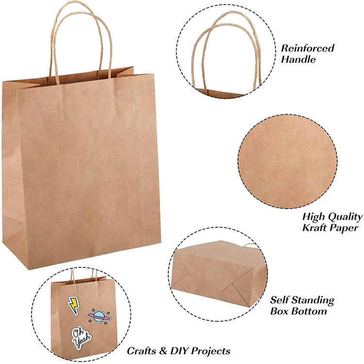 Wholesale Design Shopping Food Packing Sacchetto Di Carta Kraft Paper Bags in Stock with Handles Bulk