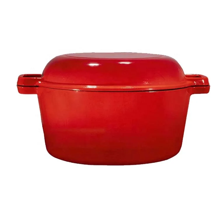 2 in 1 Enamel Cast iron combo cooker cooking pot sauce pot skillet with double handle