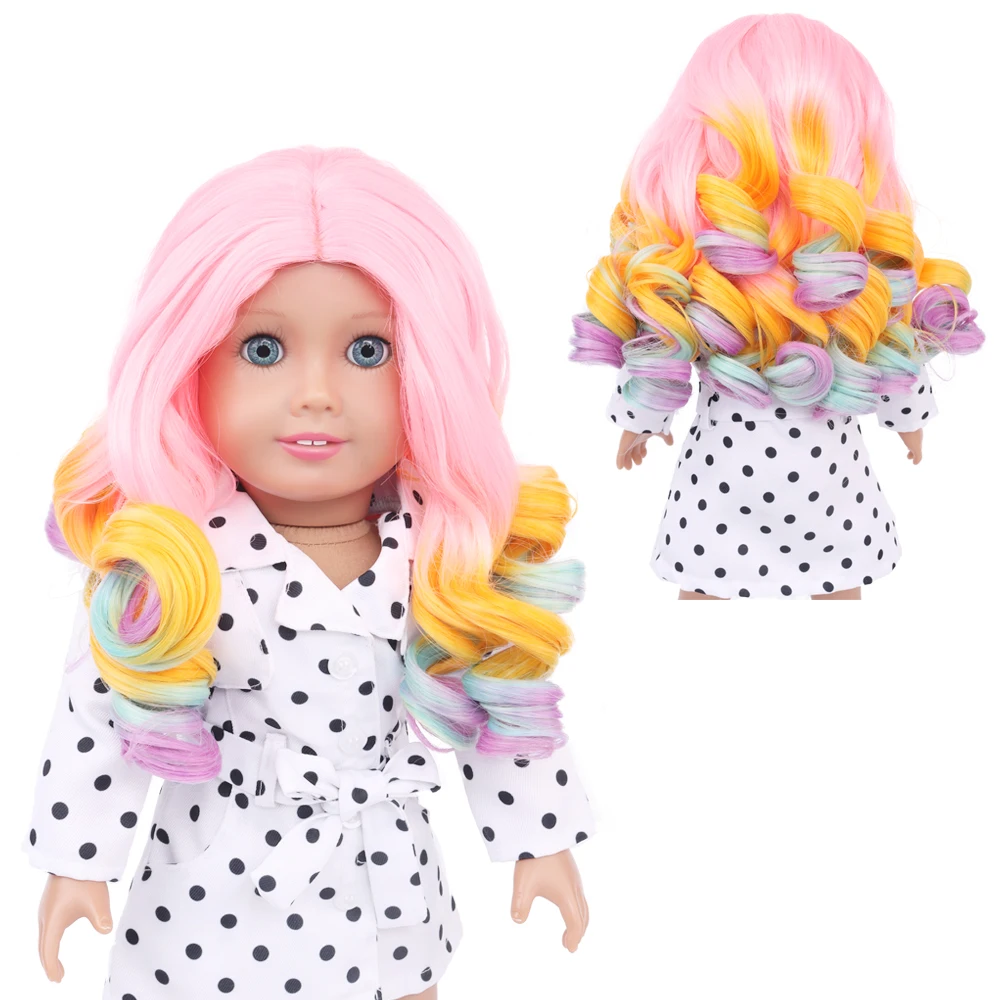 American Doll Wigs Rainbow Color Synthetic Fiber Long Curly DIY Dolls Girl Hair Fit for 26-28cm head 18inch American Dolls Hair