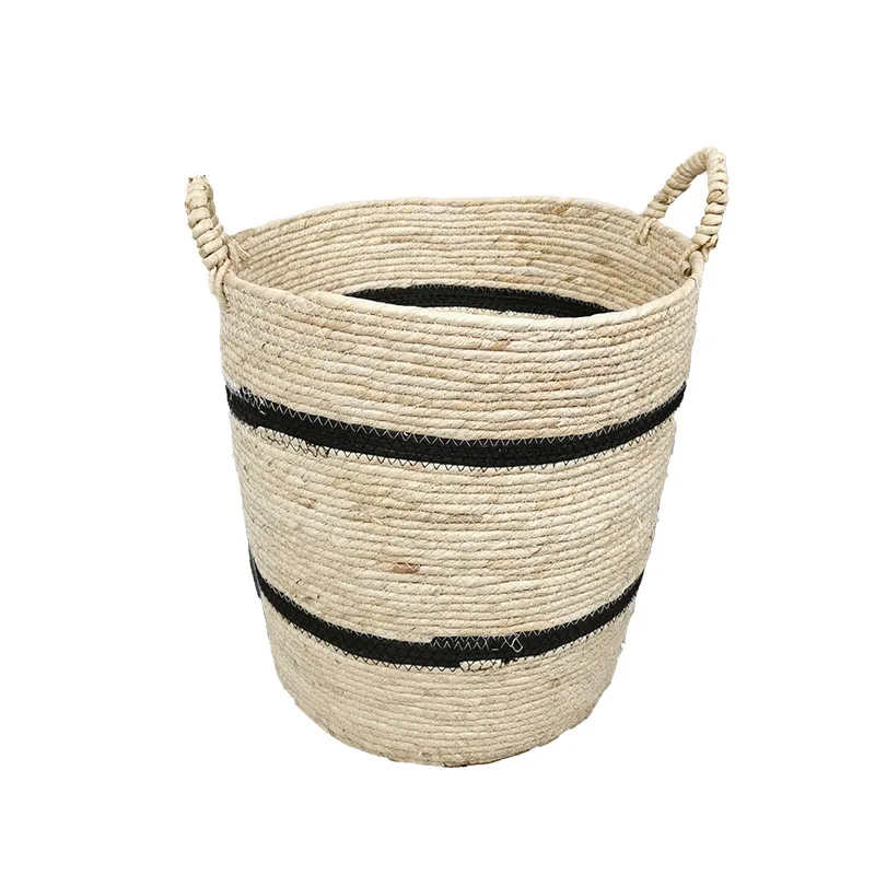Woven Brown Laundry Basket Home Storage Corn Rope Craft Basket For Bathroom Home Office Living Room