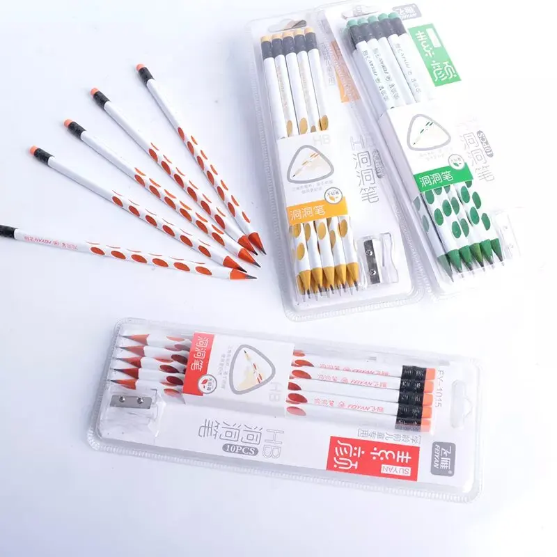 Набор цветных деревянных карандашей hb, графит с треугольным стержнем и отверстием