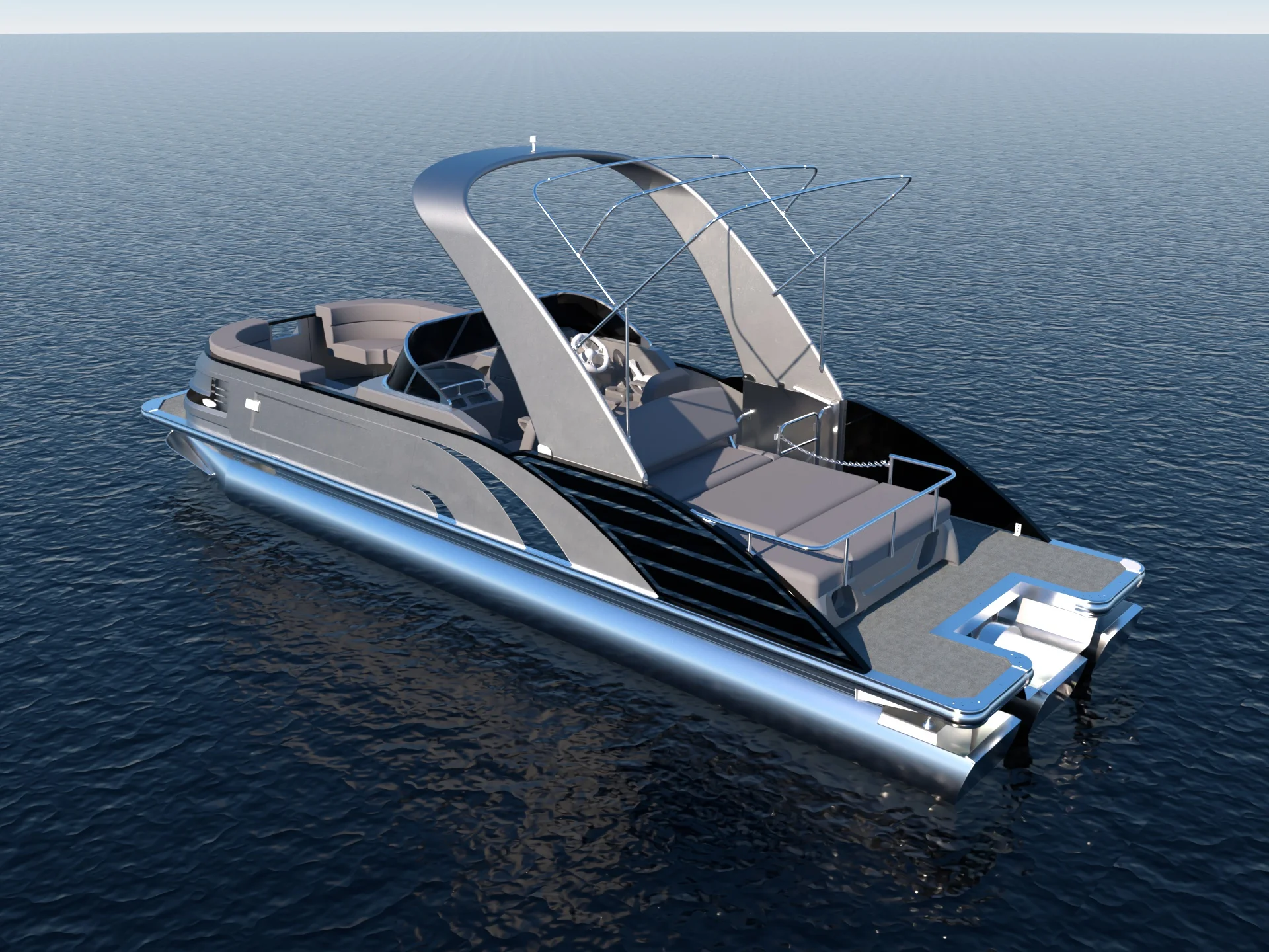 Luxury high end sport tritoon  Fiberglass  fishing pontoon boat with motor and trailer  with ISO2008 and CE