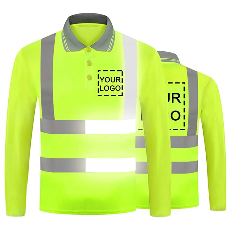 Hi Vis Shirts Safety T-Shirt Reflective Strip Workwear Long Sleeve Work Construction Reflective Polo